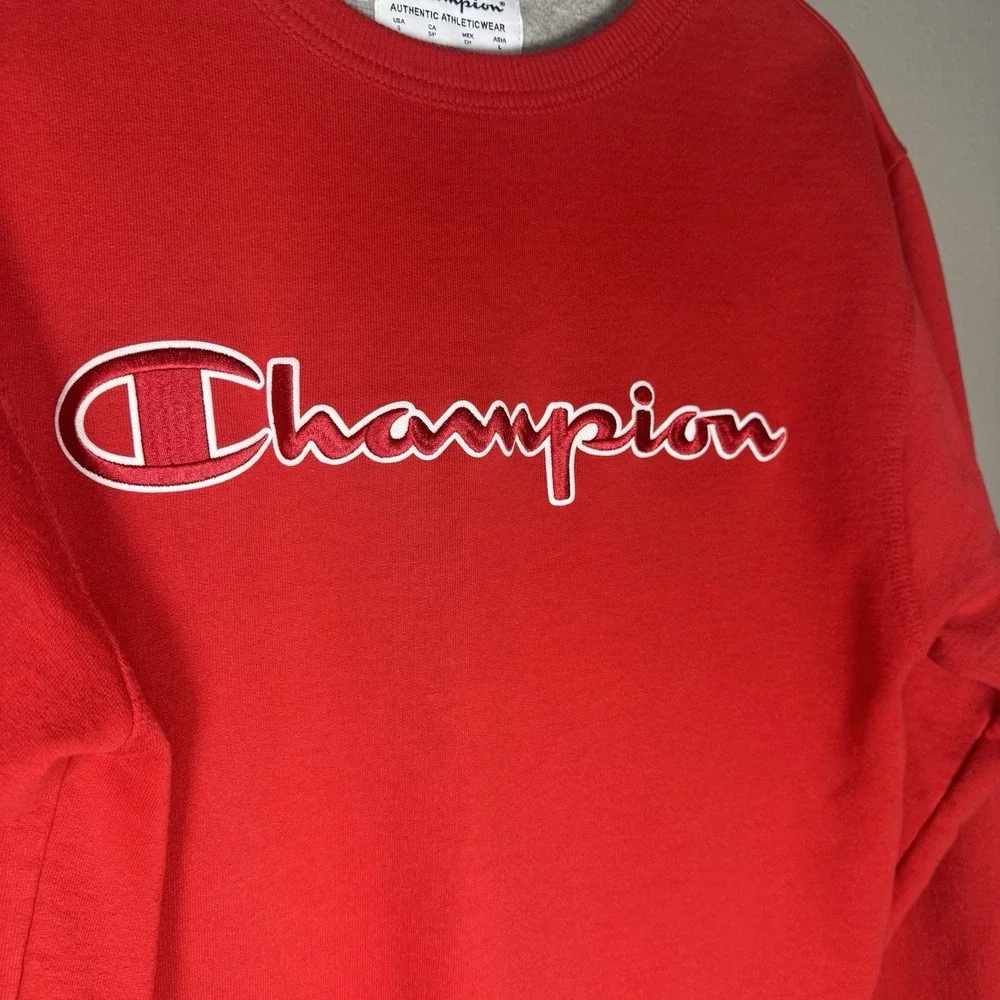 Champion Reverse Weave Sweatshirt Mens Small Red Crew Neck Pullover Logo - Picture 2 of 7